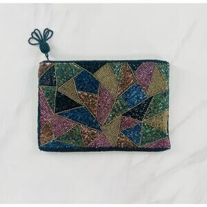 GORGEOUS Vintage Beaded Clutch Bag w/ Tassel, Multi Colored Abstract Purse